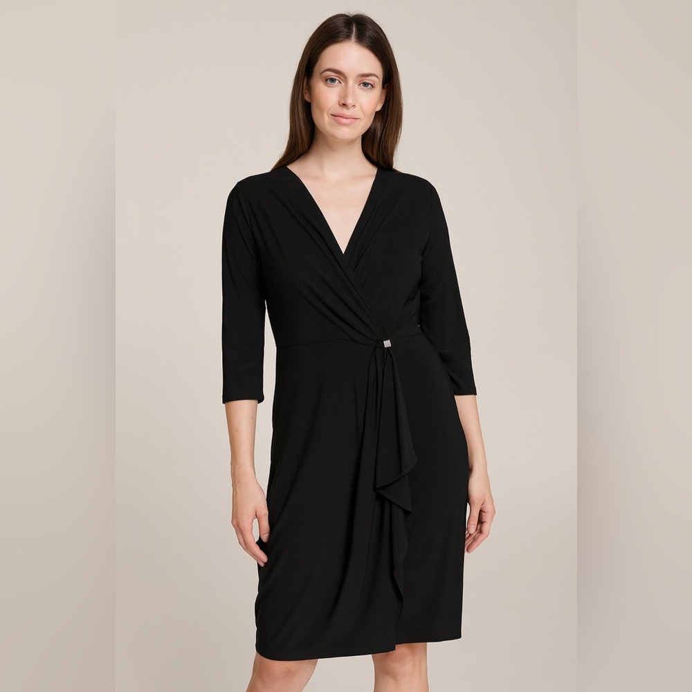 Emma & Michele Black Wrap Dress |Size L | NWT | Elegant Workwear & Evening Style